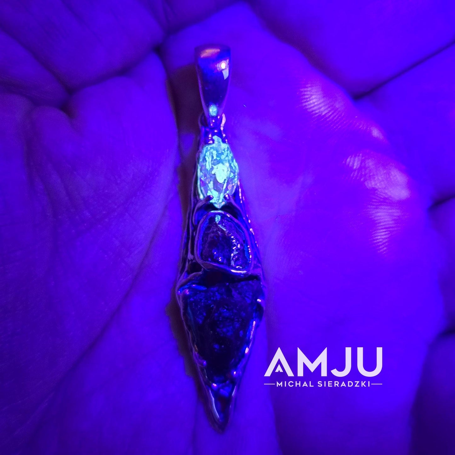 Moldavite, Campo del cielo meteorite with Herkimer Diamond, pendant