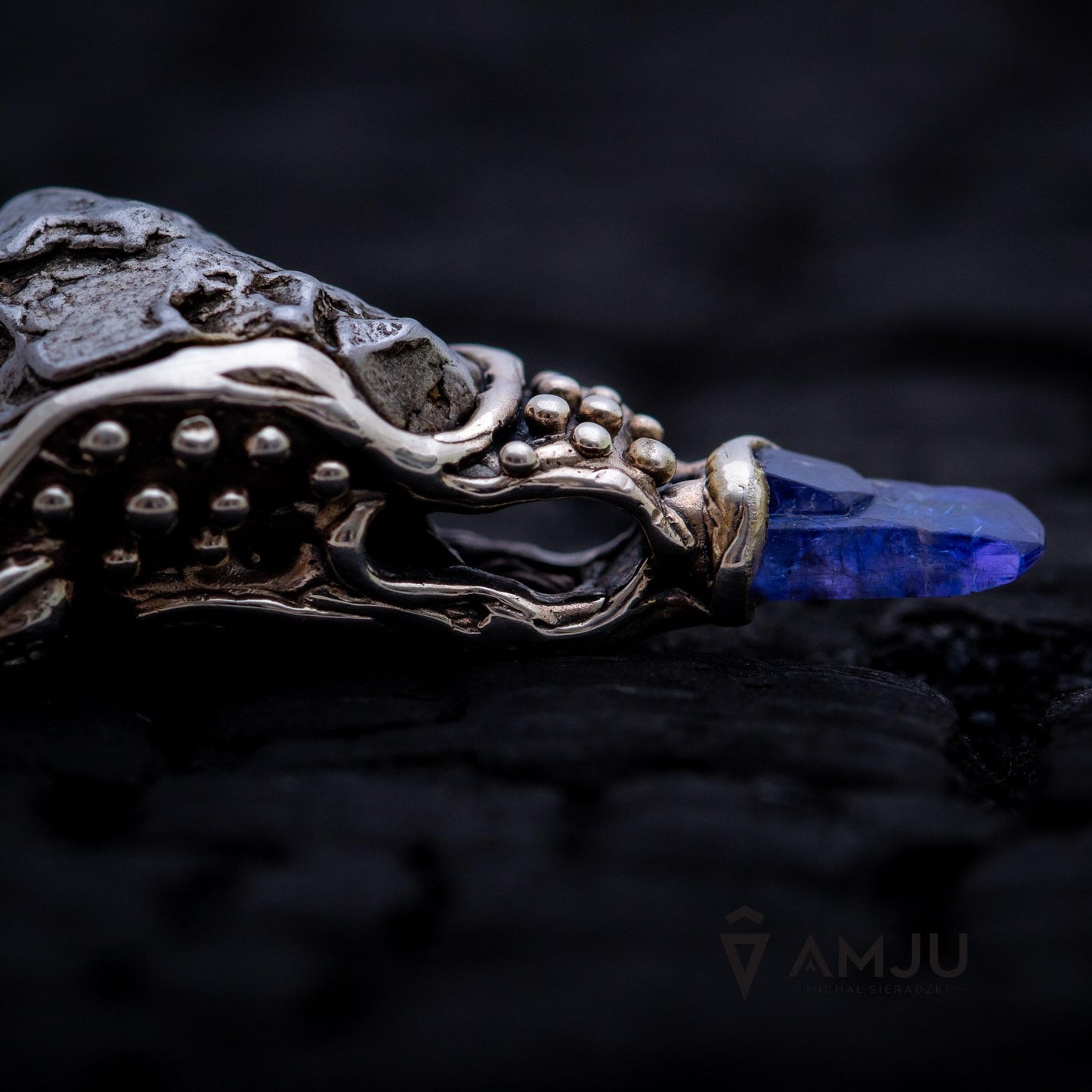 Moldavite, Campo del cielo meteorite with Herkimer Diamond, Peridot and Tanzanite, pendant