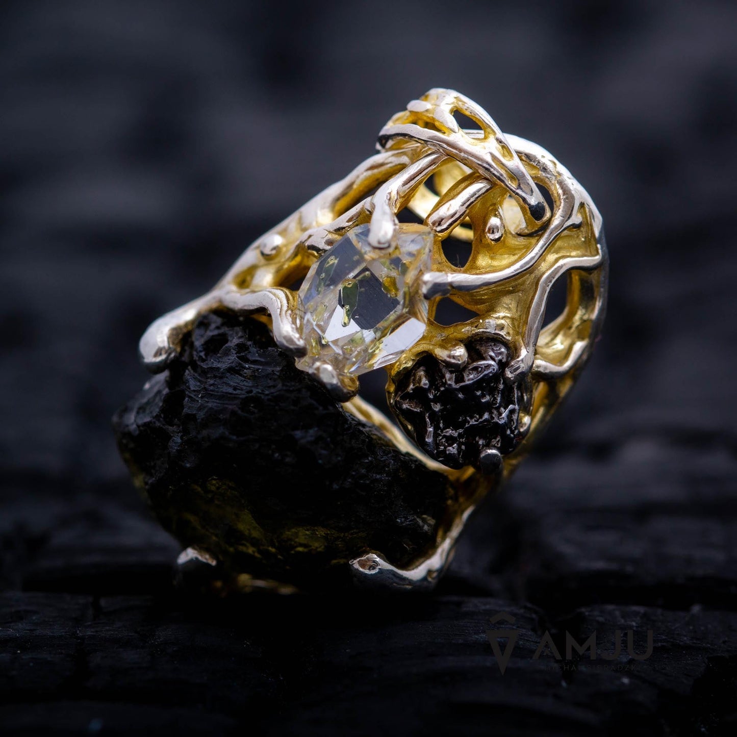 Moldavite, Campo del cielo meteorite with Herkimer Diamond, pendant