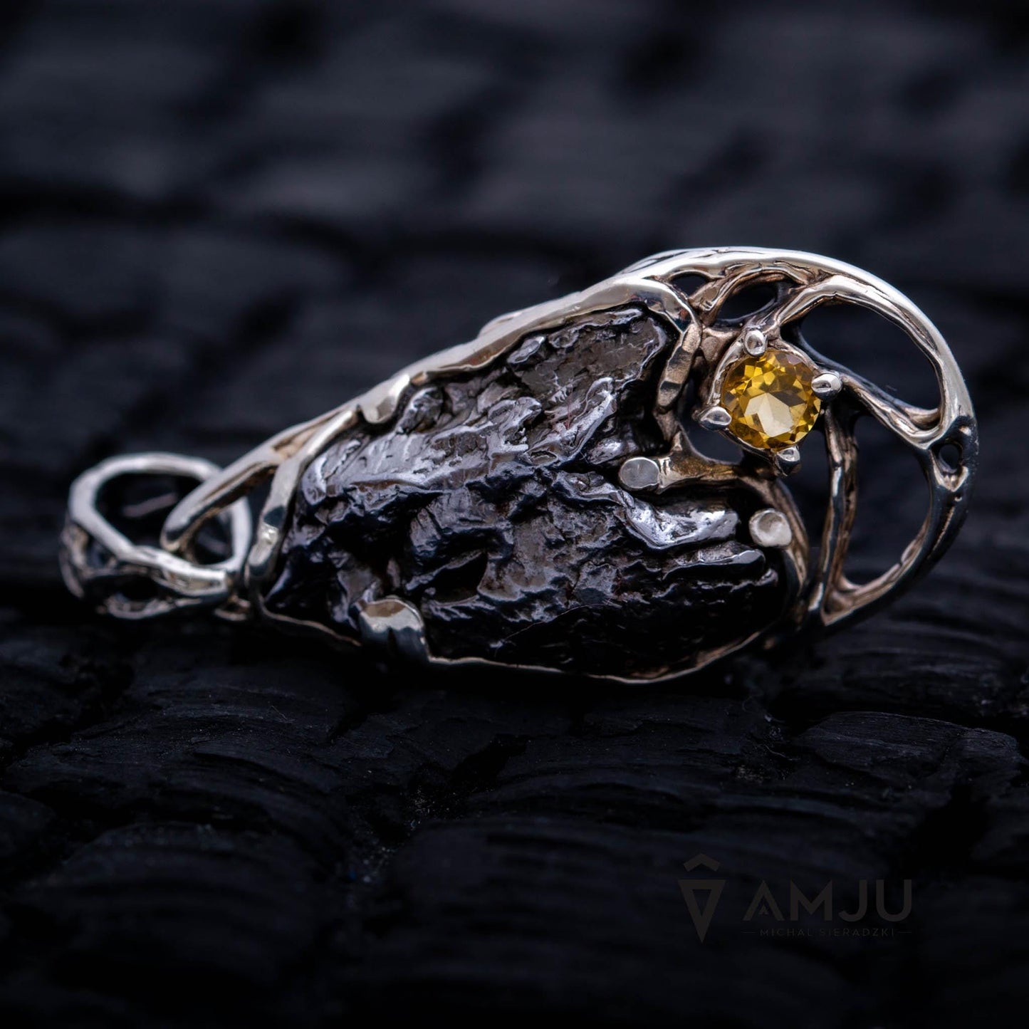 Campo del Cielo meteorite with citrine, pendant