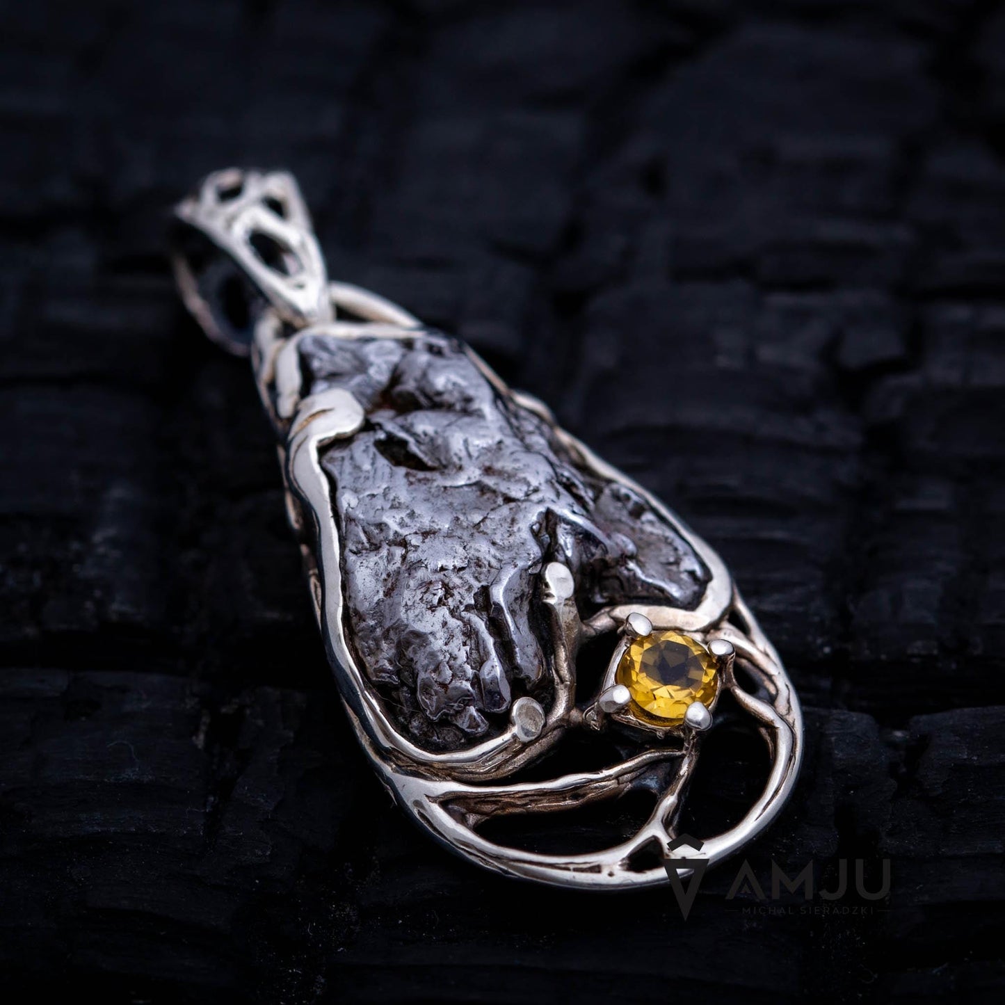 Campo del Cielo meteorite with citrine, pendant