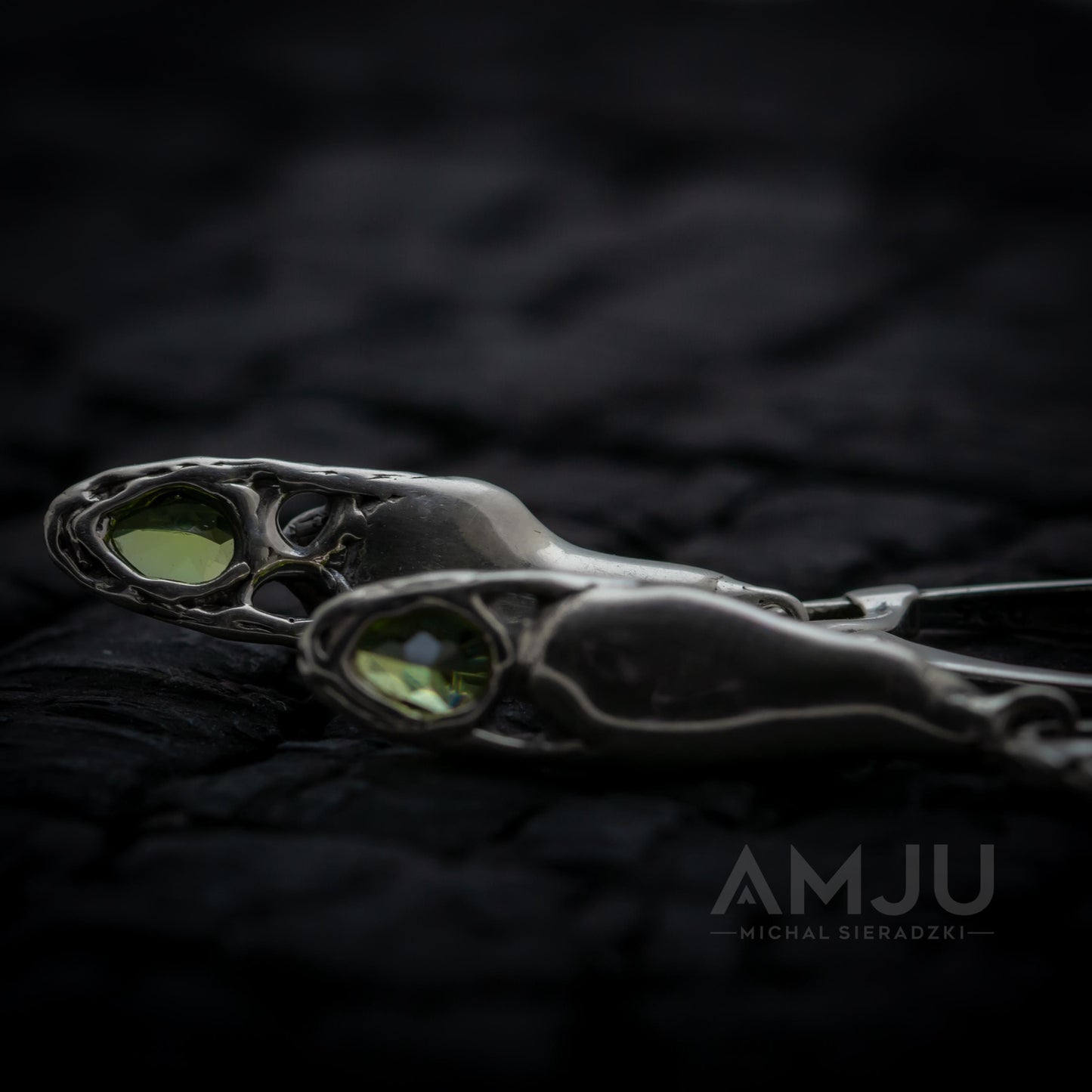 Sikhote Alin meteorite with peridots, Dangle earrings