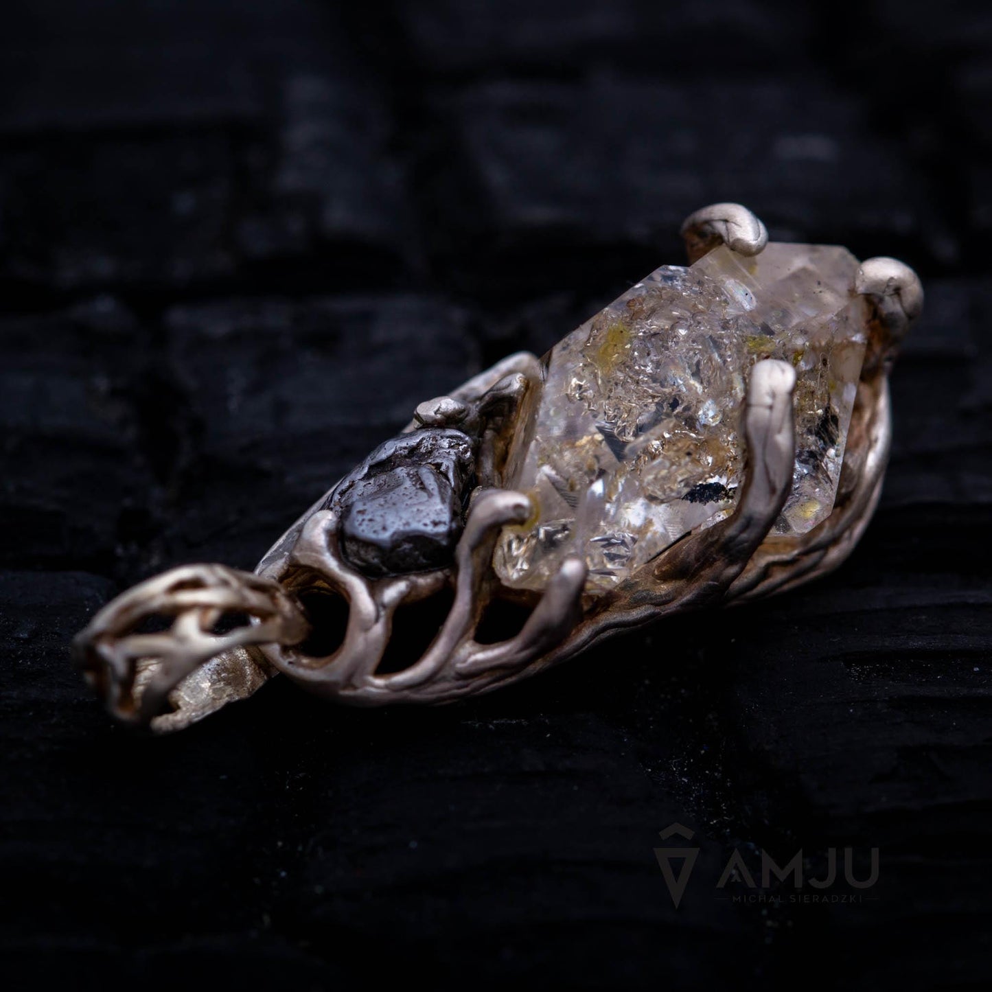 Campo del Cielo meteorite and Herkimer Diamond, pendant