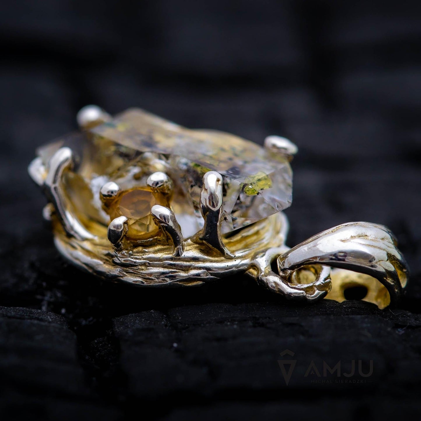 Herkimer Diamond with citrine, pendant