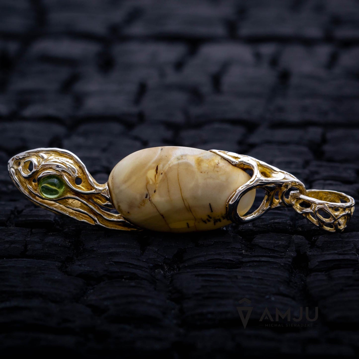 Amber with peridot, pendant