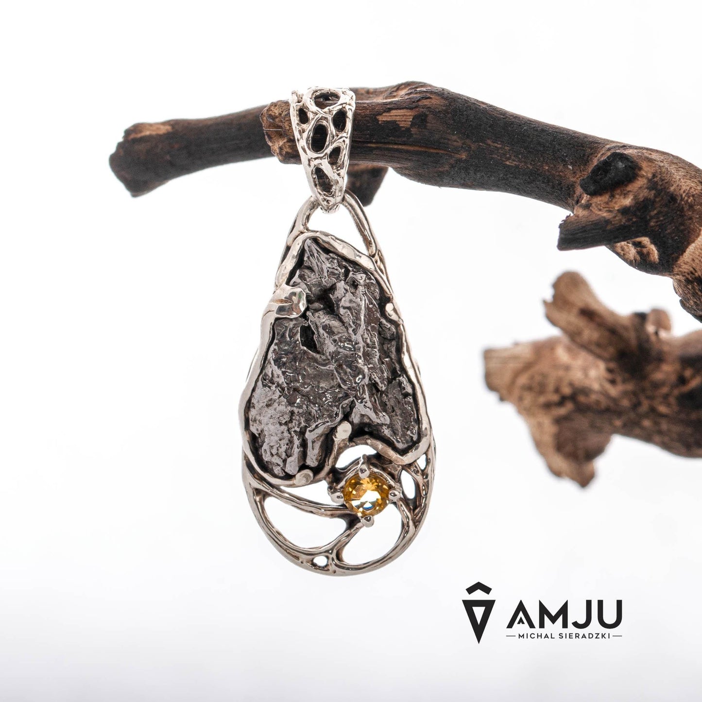 Campo del Cielo meteorite with citrine, pendant