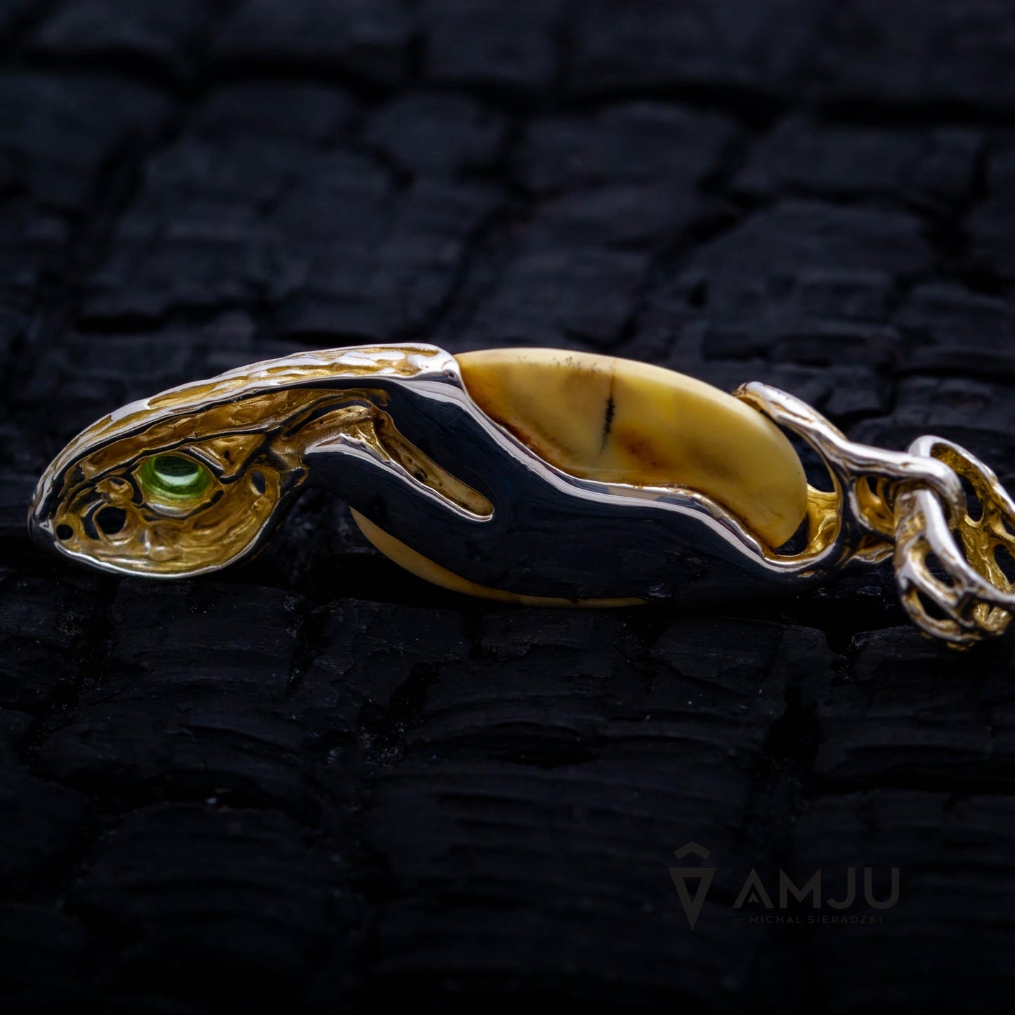 Amber with peridot, pendant