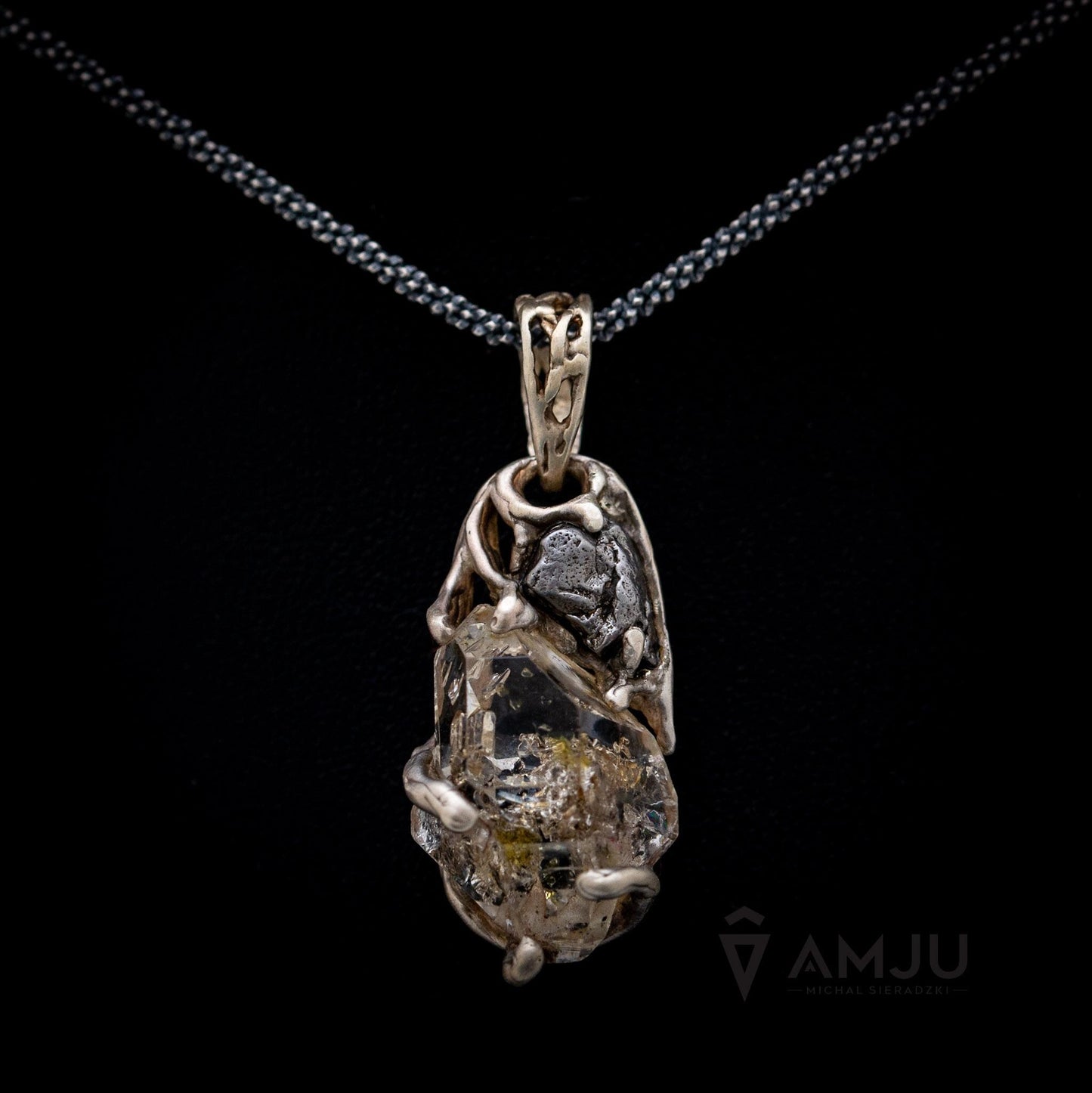 Campo del Cielo meteorite and Herkimer Diamond, pendant