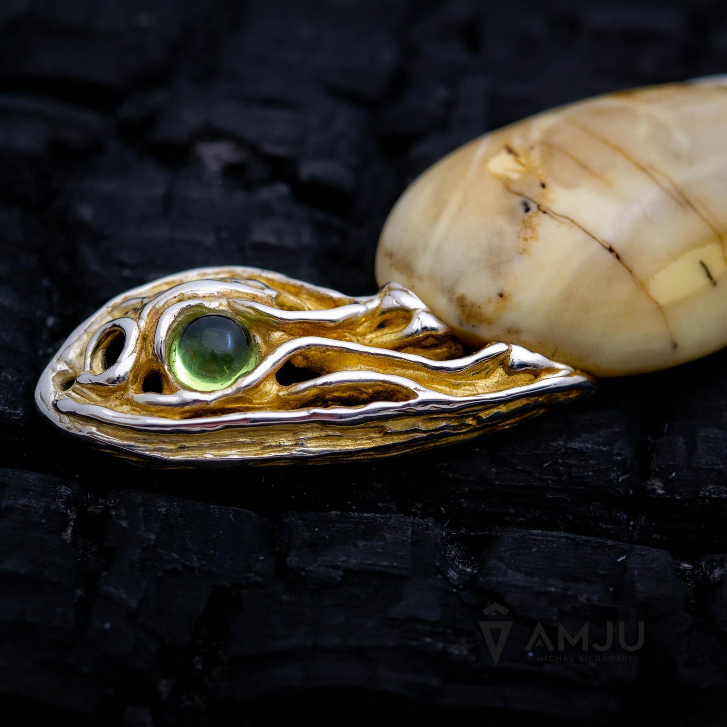 Amber with peridot, pendant