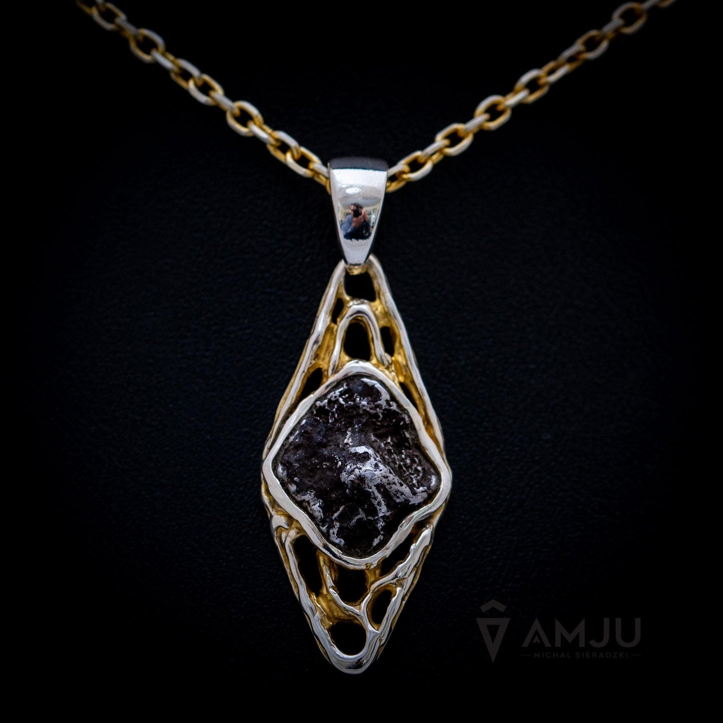 Sikhote Alin meteorite with peridot, pendant