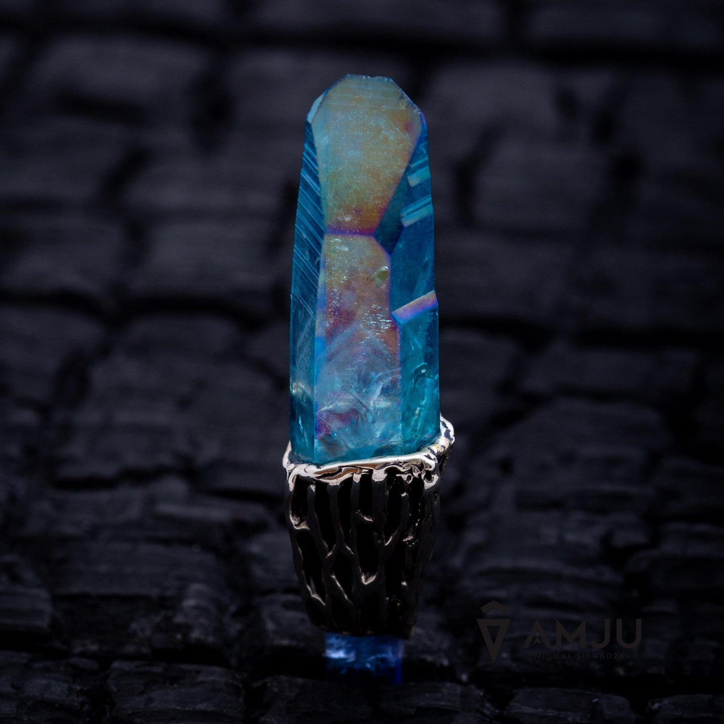 Aqua Aura Quartz Crystal and Tanzanite raw crystal, pendant