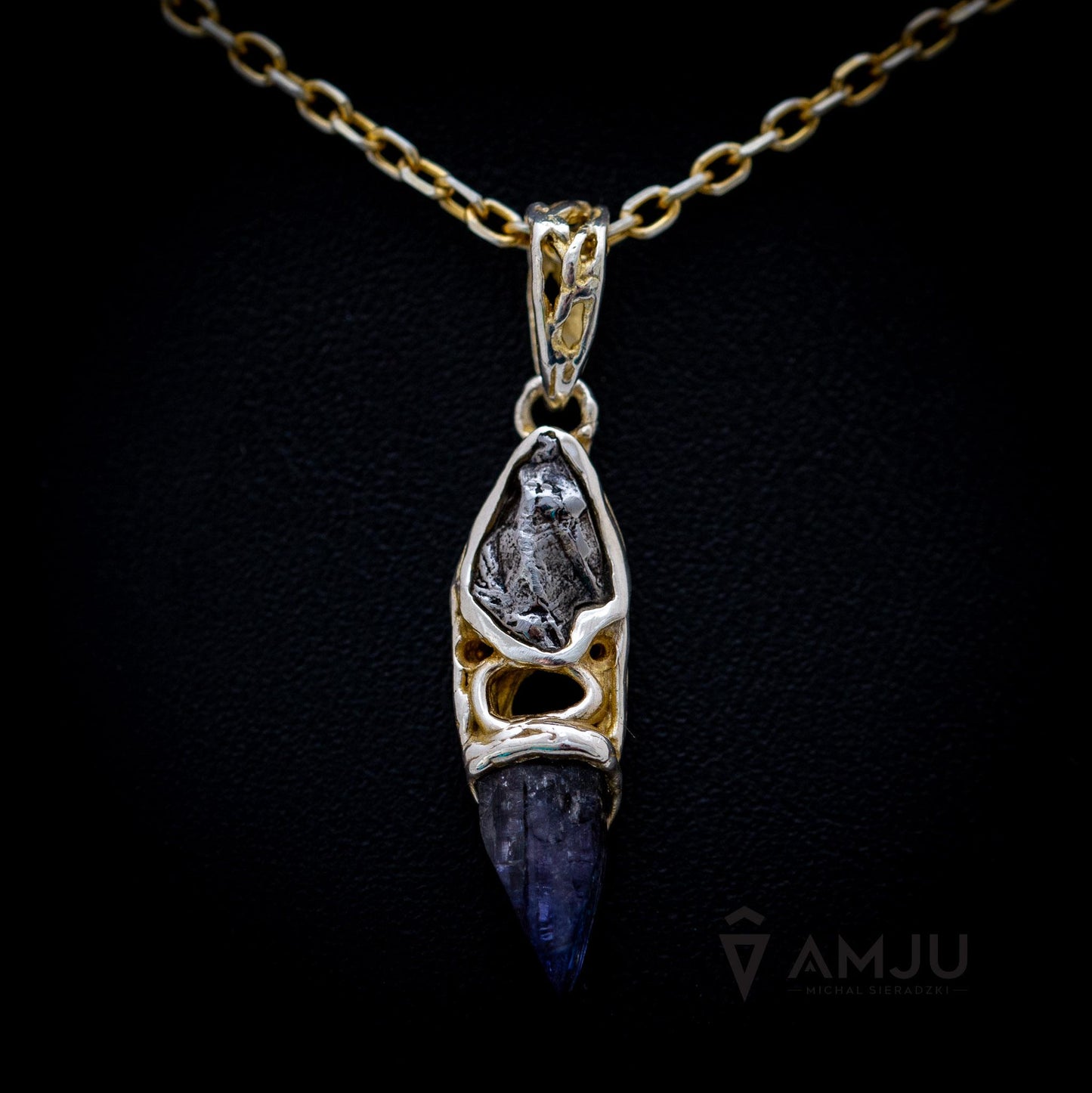 Raw Tanzanite crystal with Campo del Cielo meteorite, pendant