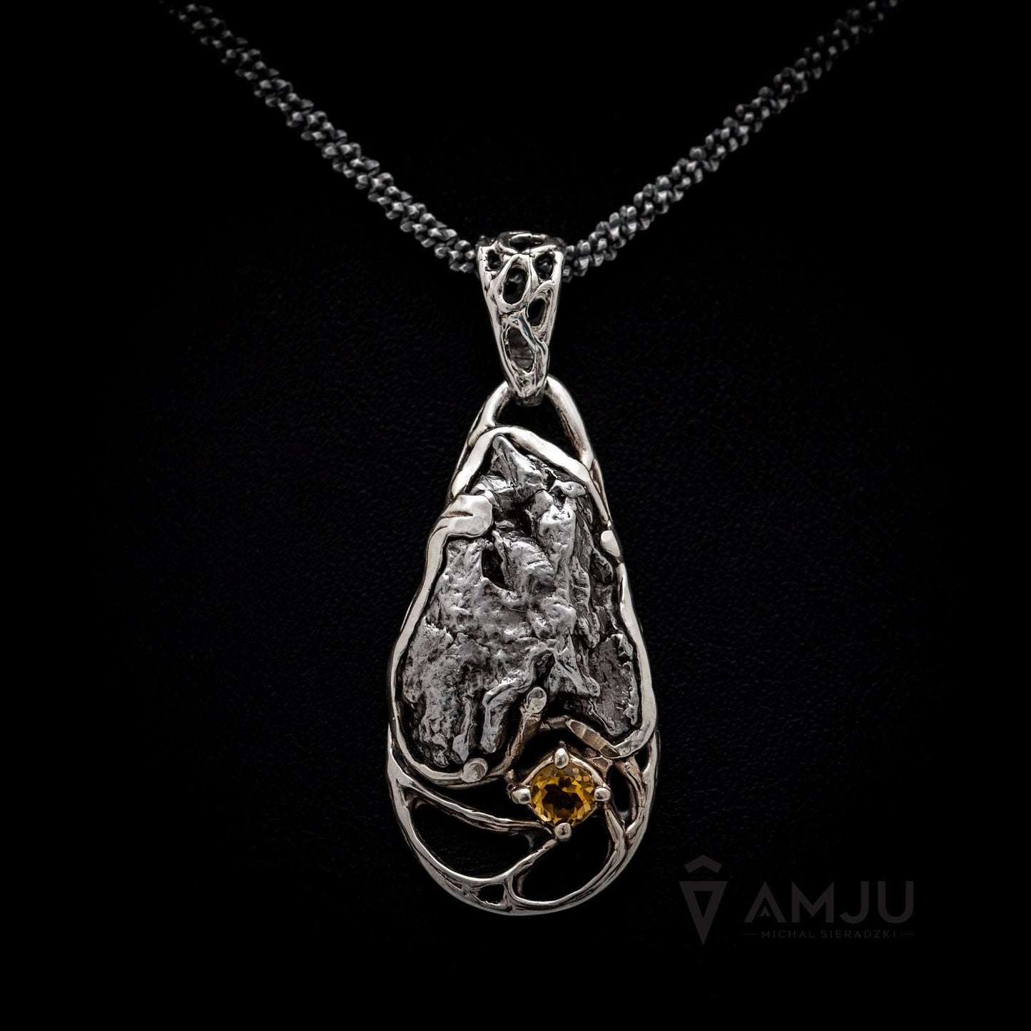 Campo del Cielo meteorite with citrine, pendant