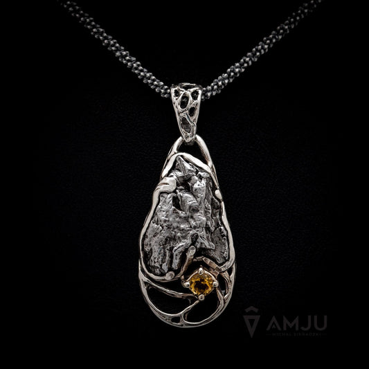 Campo del Cielo meteorite with citrine, pendant