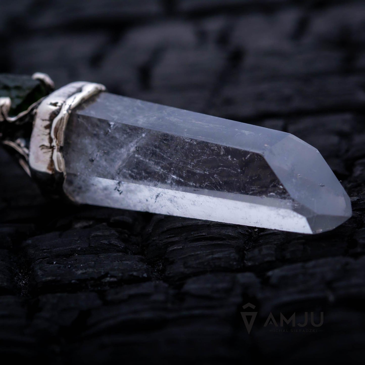 Moldavite and Quartz Crystal, pendant