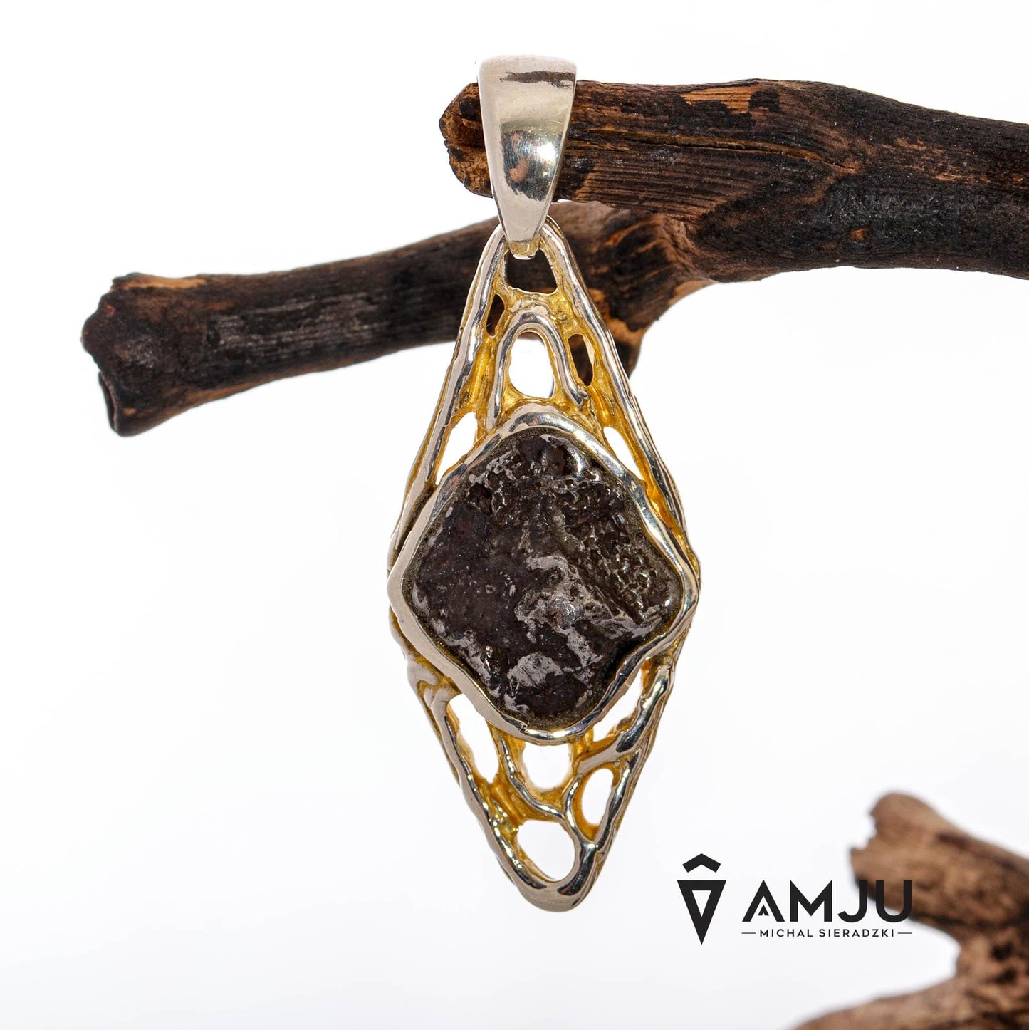 Sikhote Alin meteorite with peridot, pendant