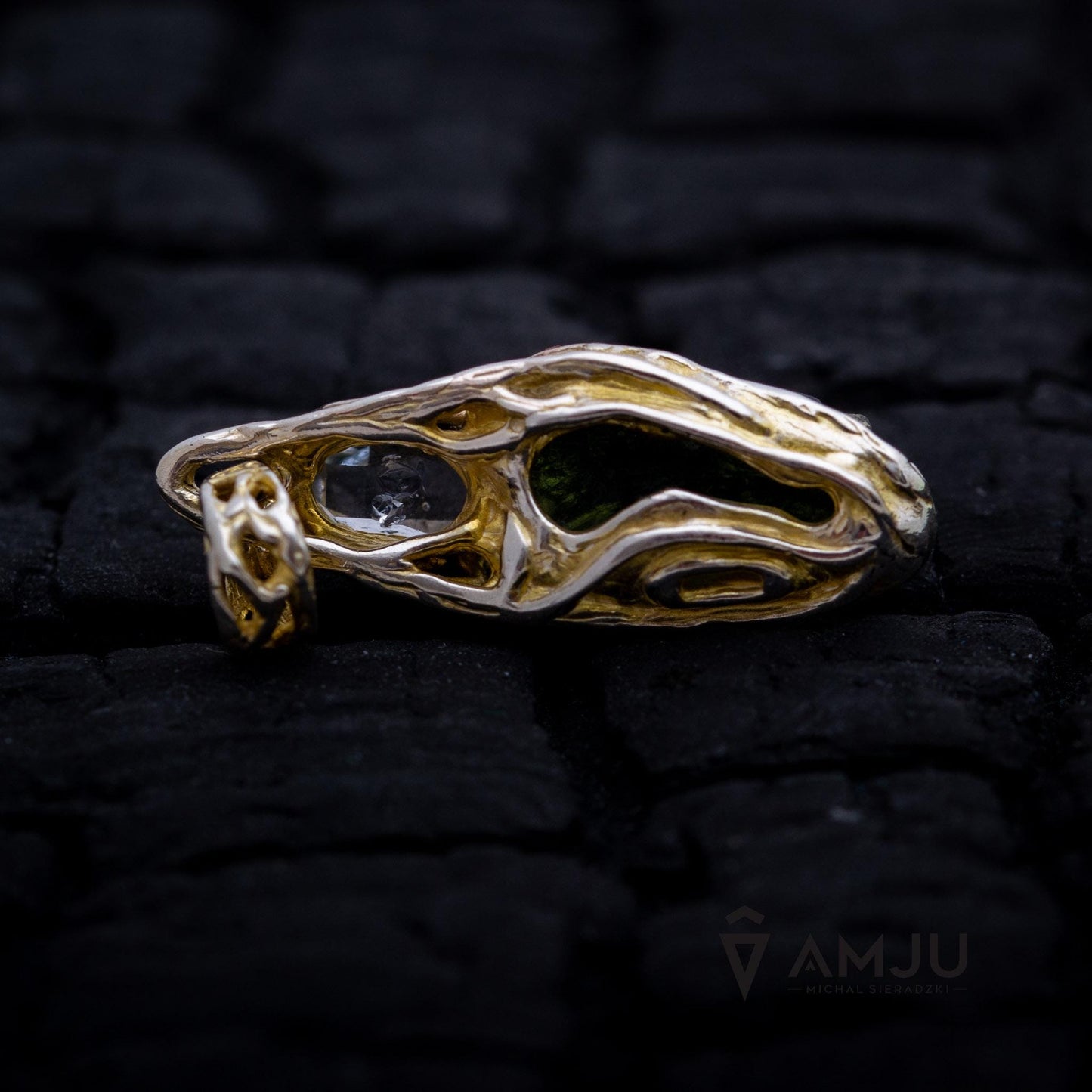 Moldavite with Herkimer Diamond, pendant