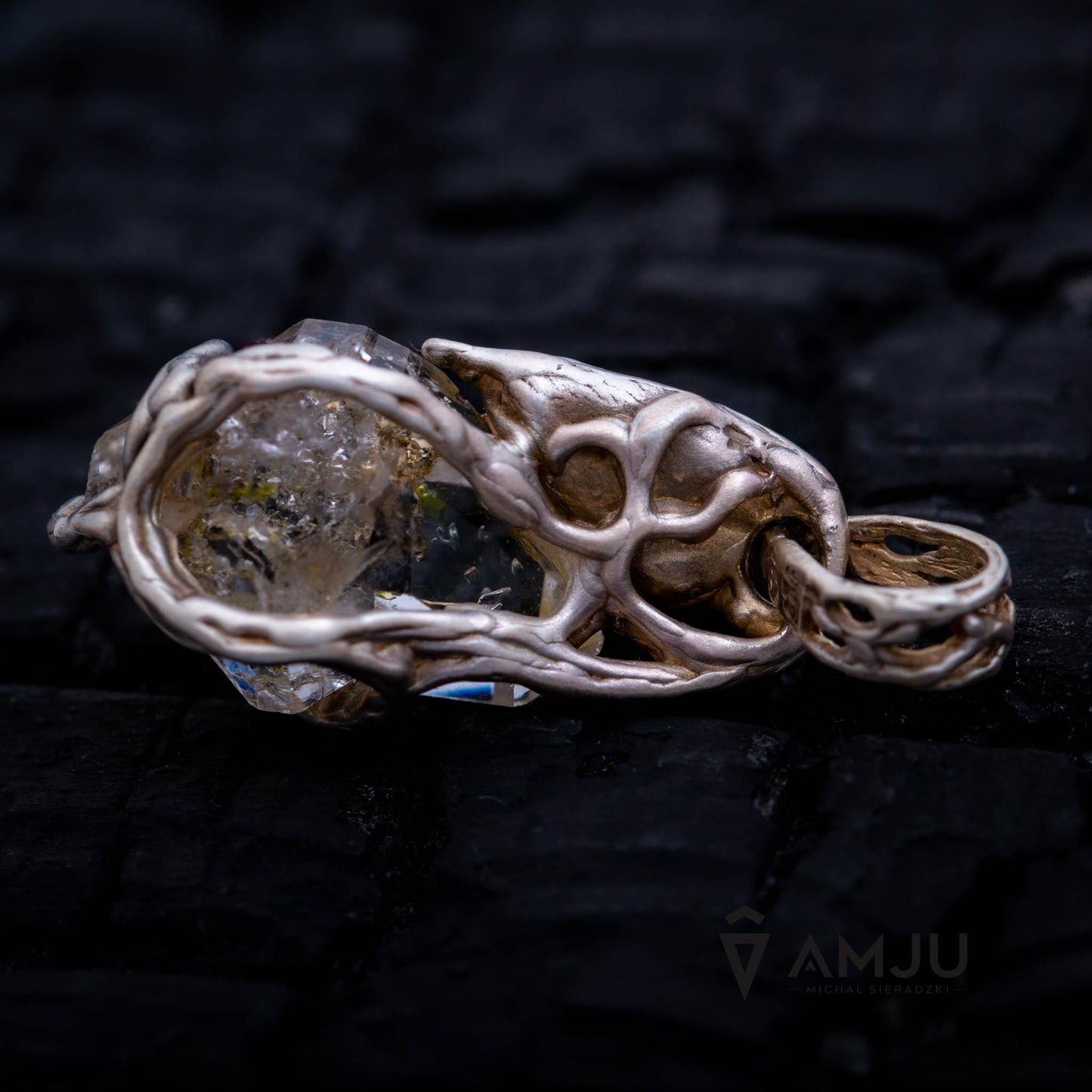 Campo del Cielo meteorite and Herkimer Diamond, pendant