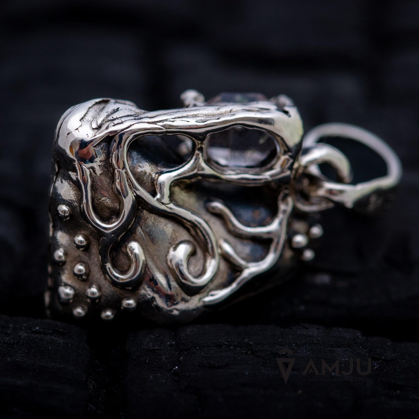 Moldavite, Campo del cielo meteorite with Herkimer Diamond, pendant