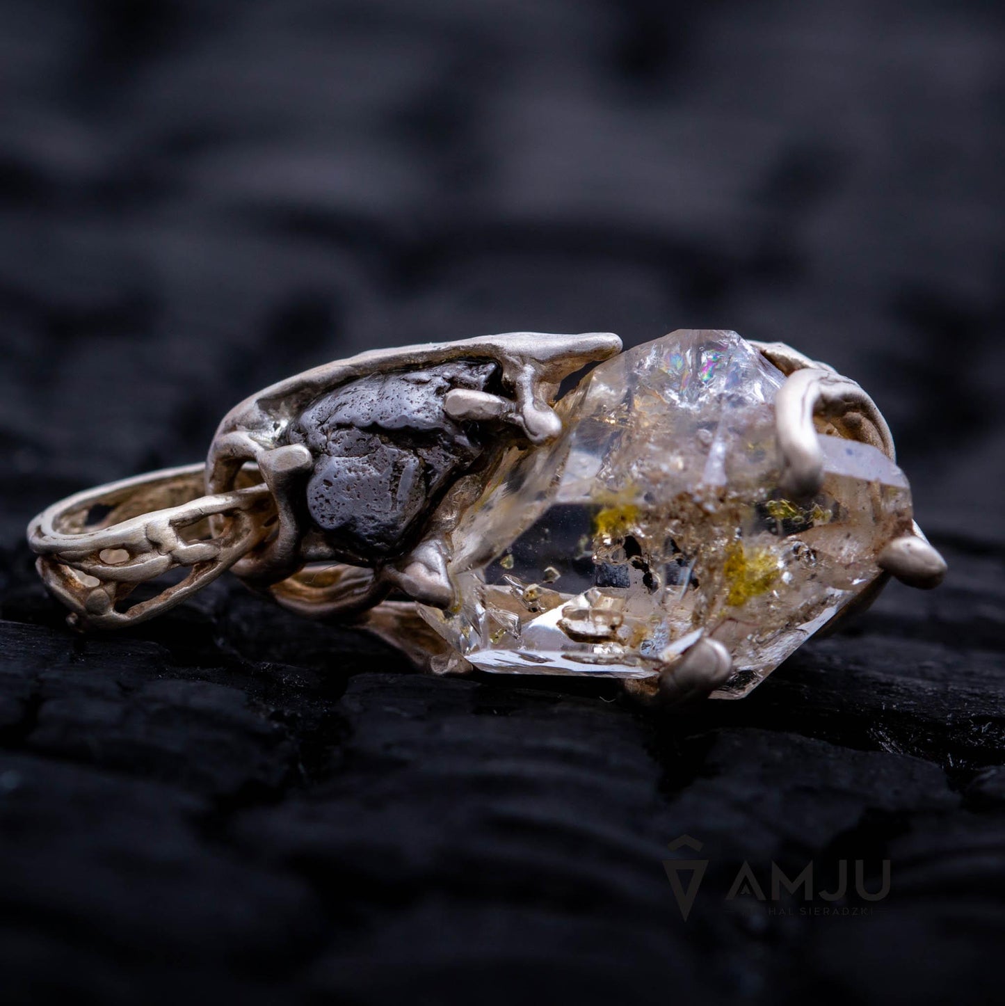 Campo del Cielo meteorite and Herkimer Diamond, pendant