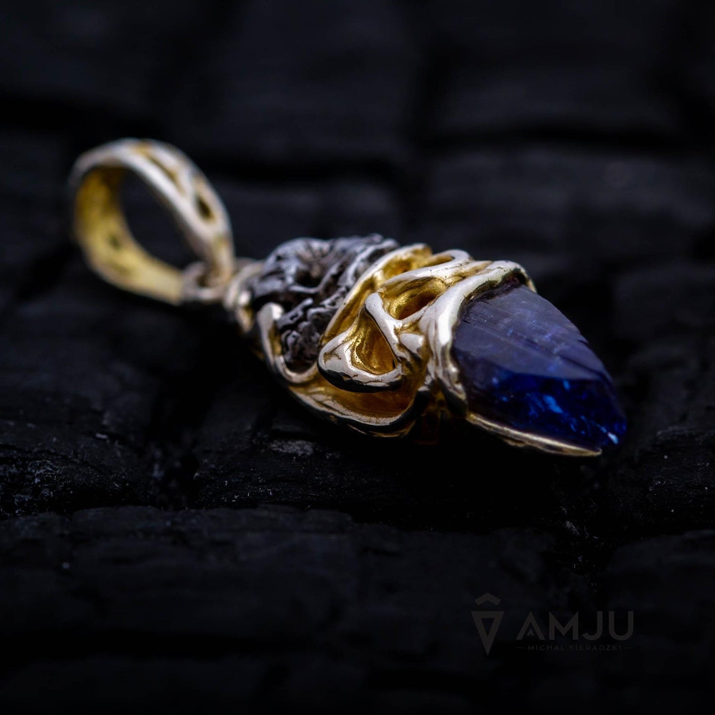 Raw Tanzanite crystal with Campo del Cielo meteorite, pendant