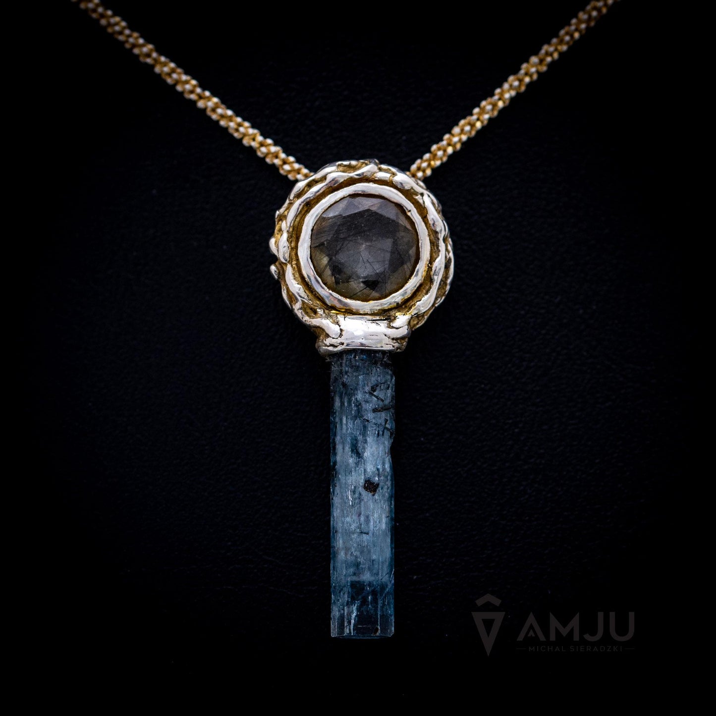 Fantasy delicate aquamarine with black tourmaline schorl, Lollipop pendant