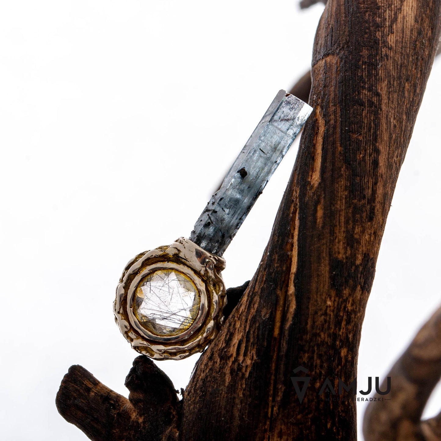 Fantasy delicate aquamarine with black tourmaline schorl, Lollipop pendant