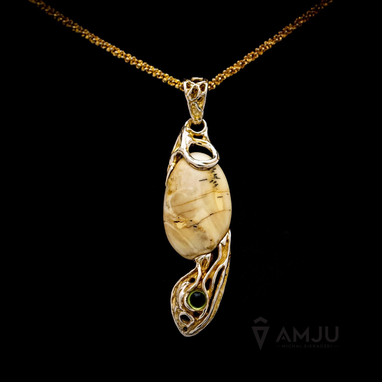 Amber with peridot, pendant