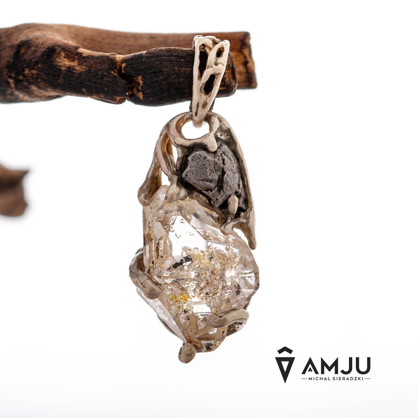 Campo del Cielo meteorite and Herkimer Diamond, pendant
