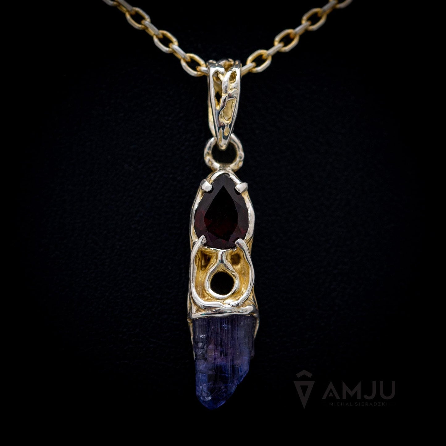 Raw Tanzanite crystal with Garnet, pendant