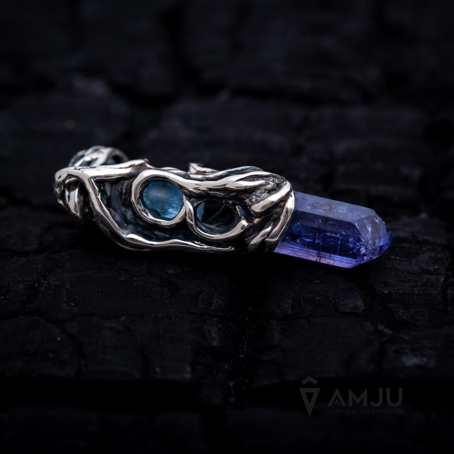 Raw Tanzanite crystal with aquamarine, pendant