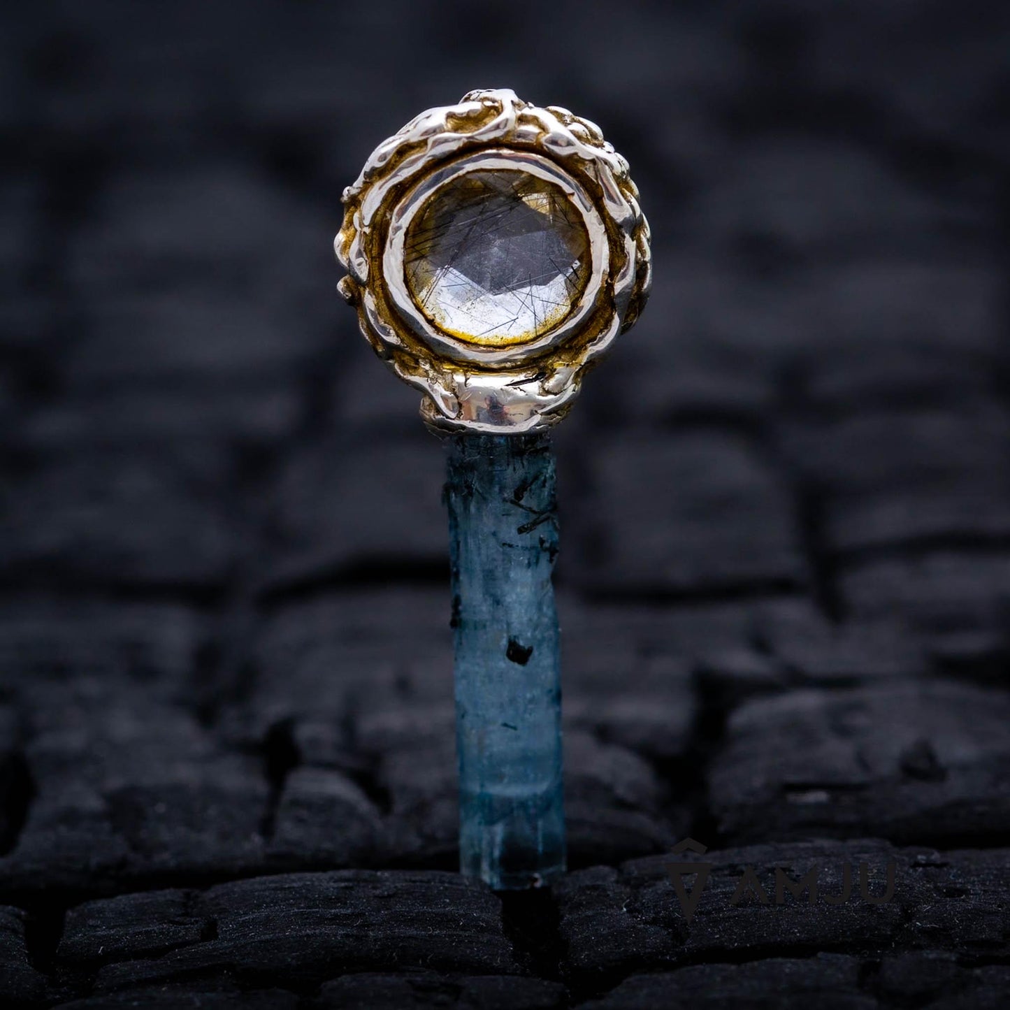 Fantasy delicate aquamarine with black tourmaline schorl, Lollipop pendant
