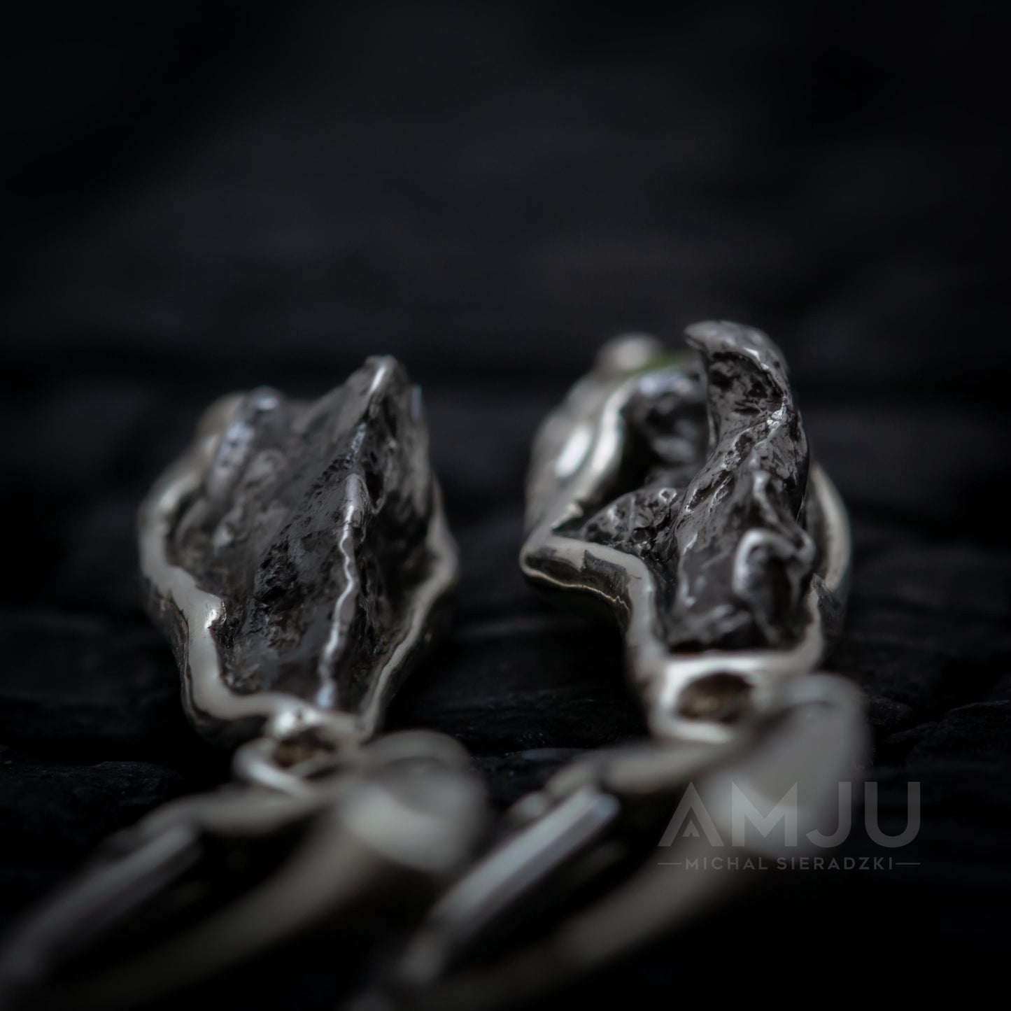 Sikhote Alin meteorite with peridots, Dangle earrings