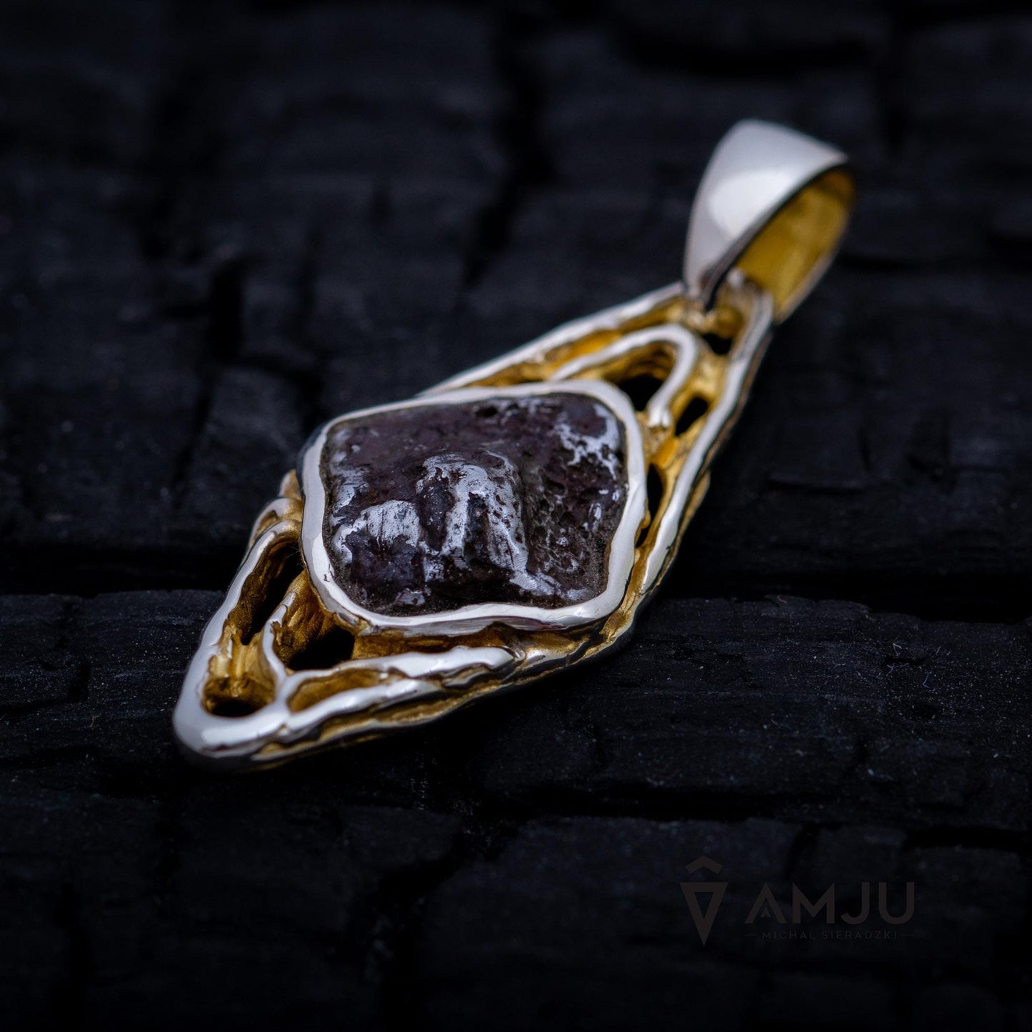 Sikhote Alin meteorite with peridot, pendant