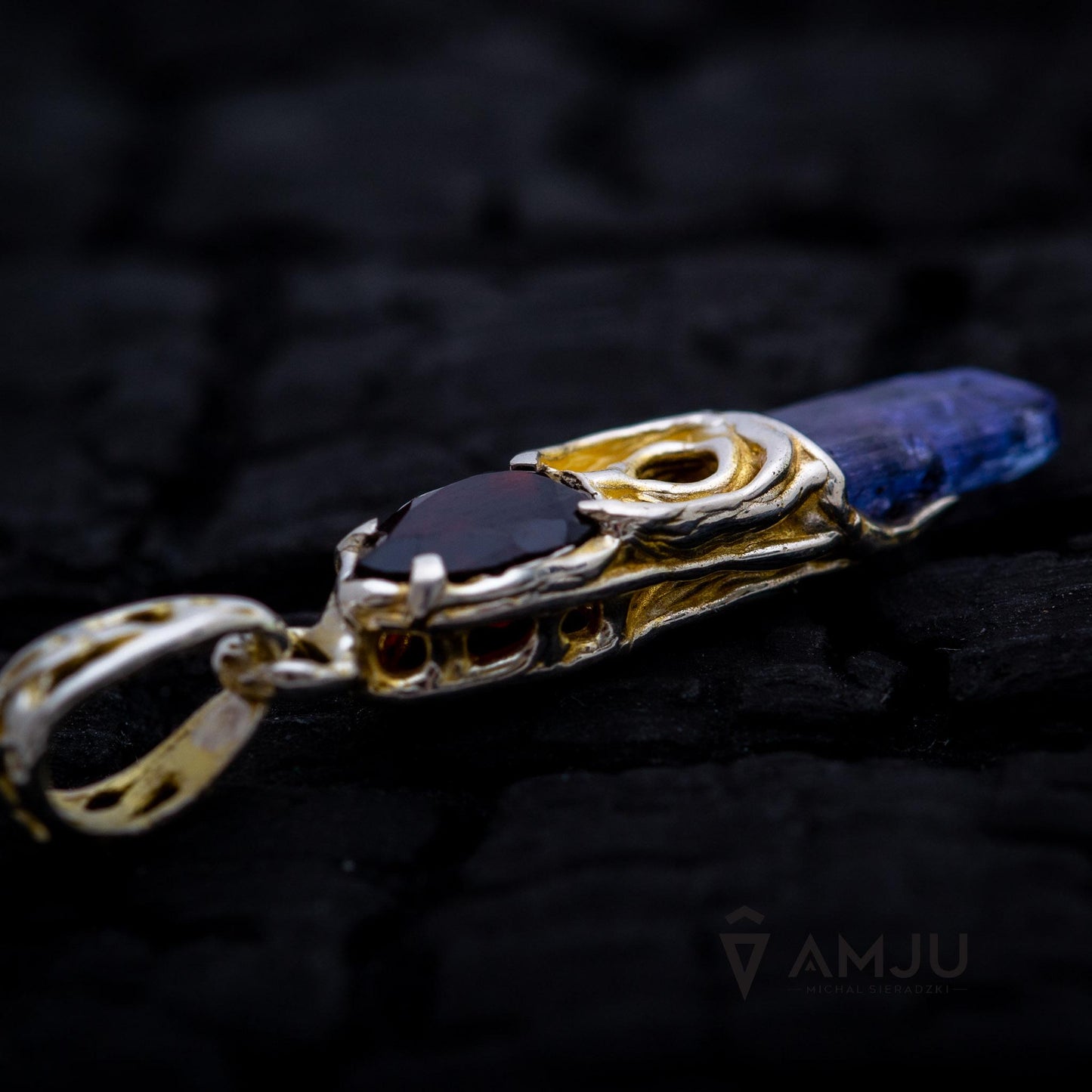 Raw Tanzanite crystal with Garnet, pendant