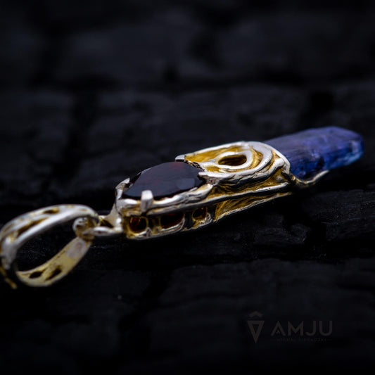 Raw Tanzanite crystal with Garnet, pendant