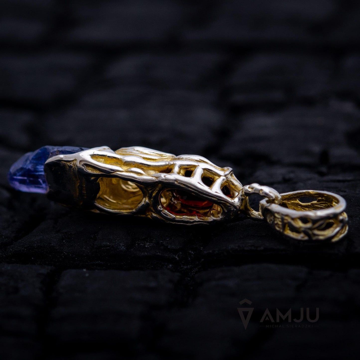 Raw Tanzanite crystal with Garnet, pendant