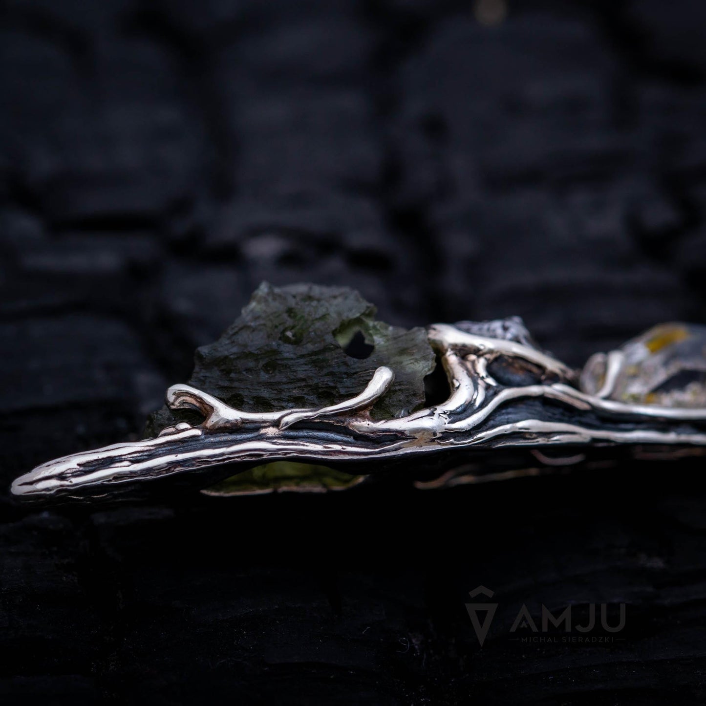 Moldavite, Campo del cielo meteorite with Herkimer Diamond, pendant