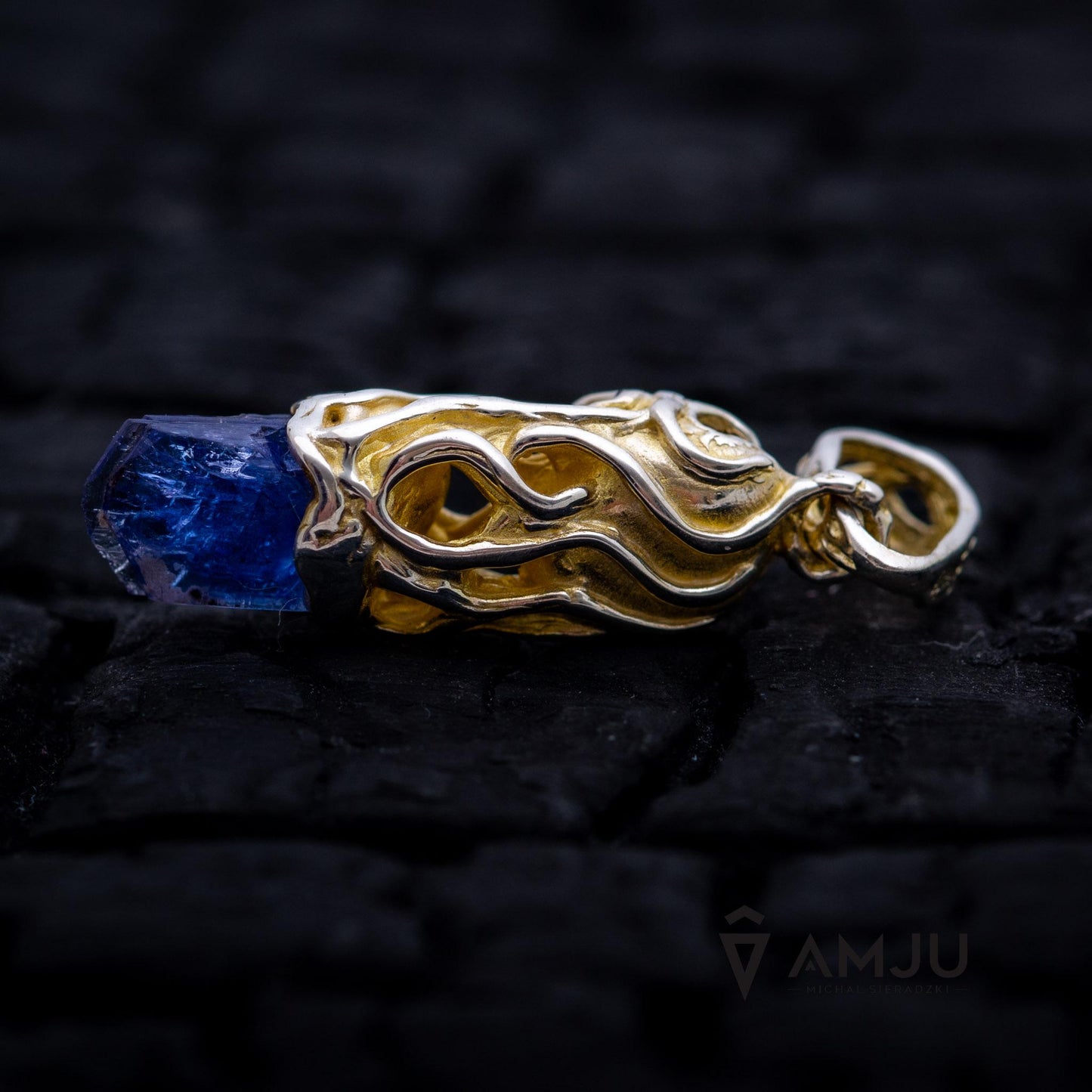 Raw Tanzanite crystal and black tourmaline schorl, pendant