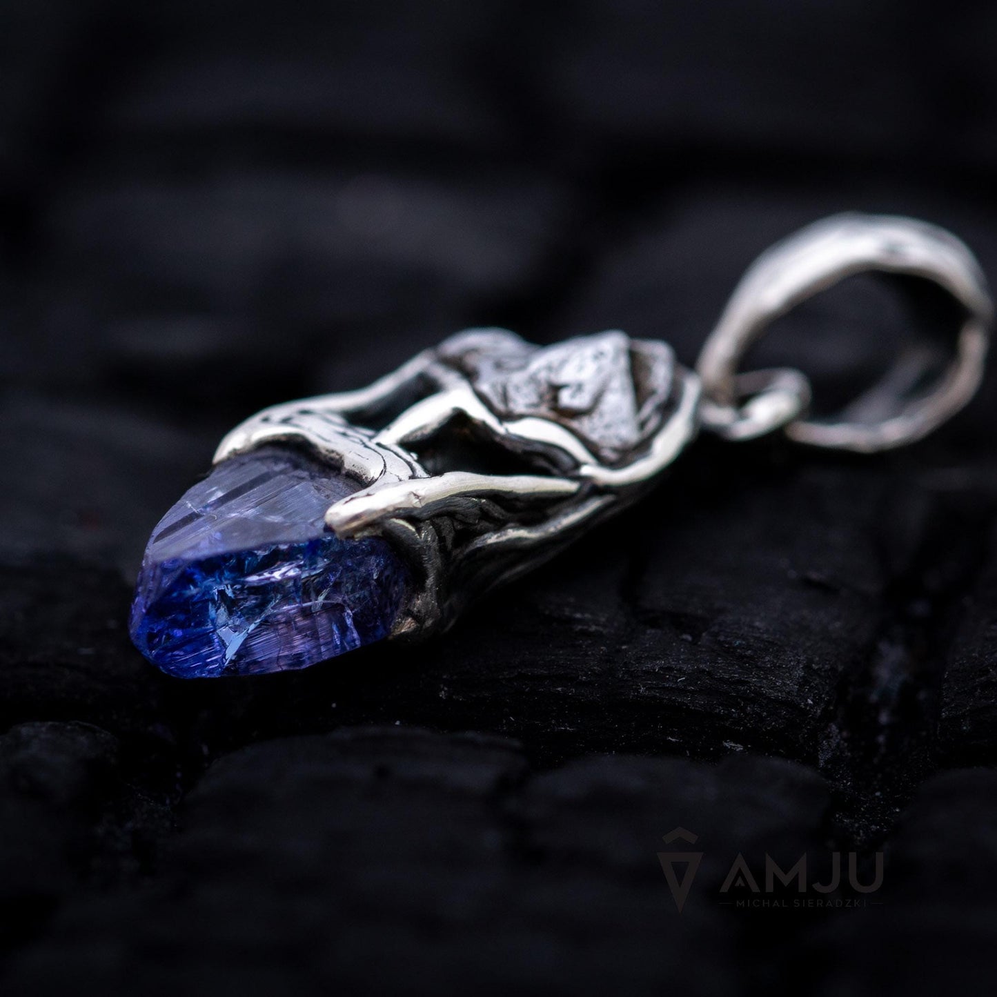 Raw Tanzanite crystal with Campo del Cielo meteorite, pendant