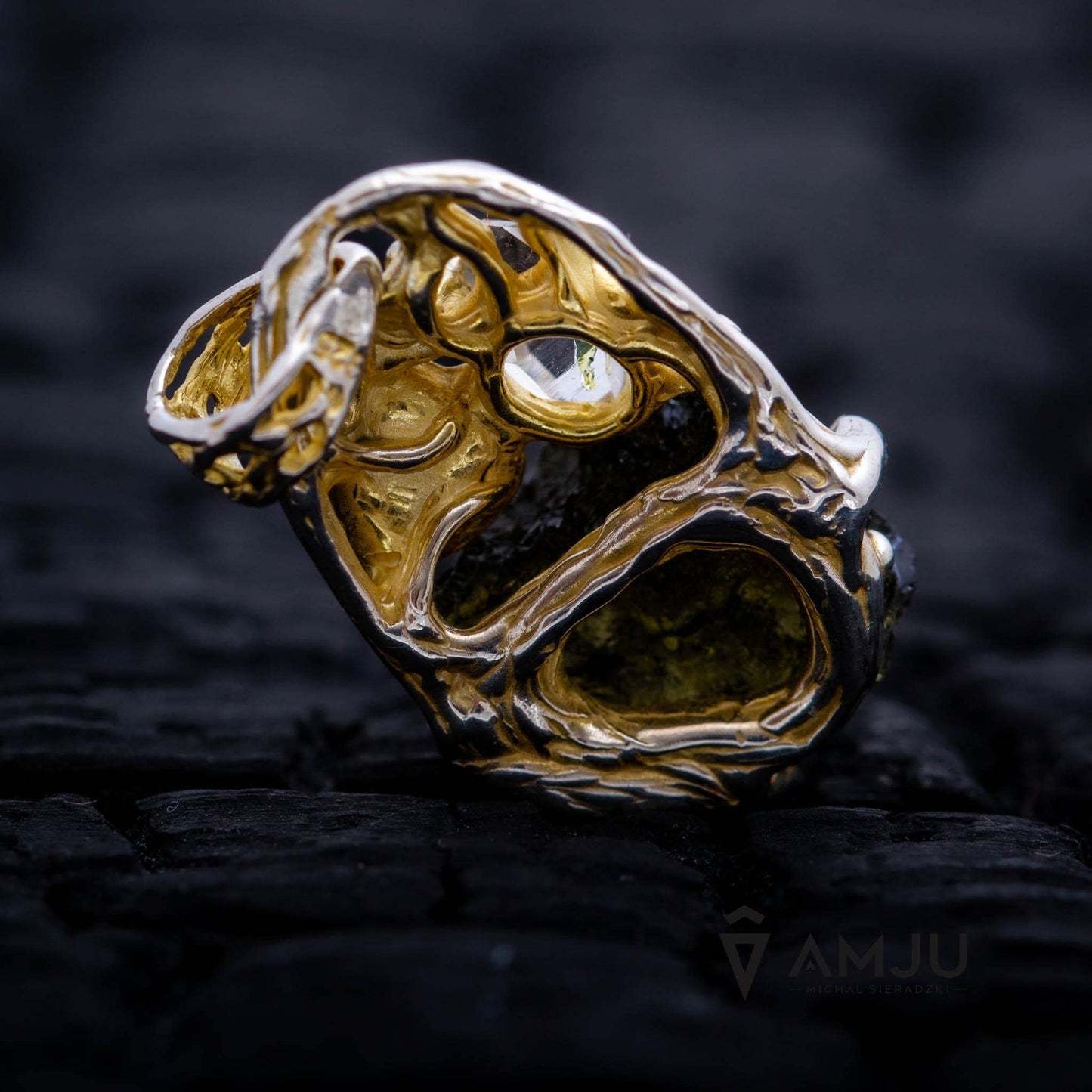 Moldavite, Campo del cielo meteorite with Herkimer Diamond, pendant