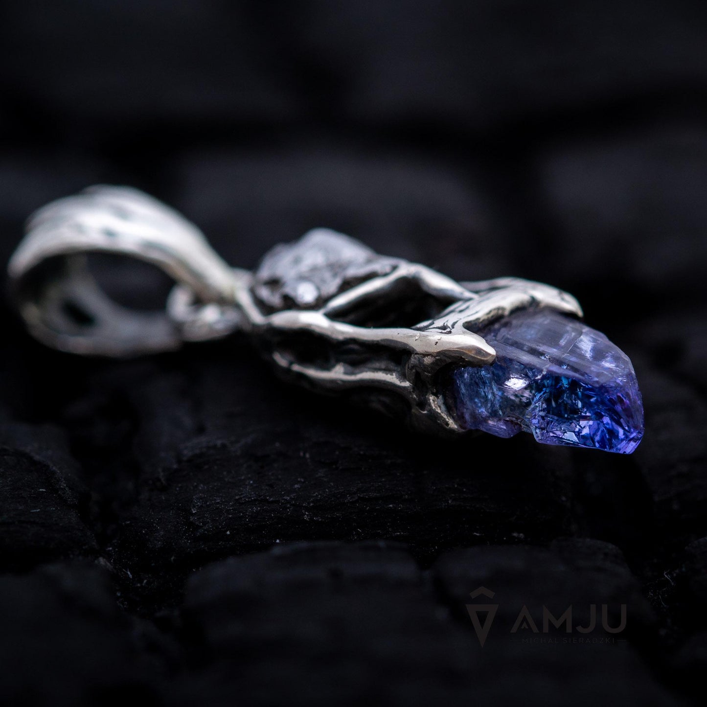 Raw Tanzanite crystal with Campo del Cielo meteorite, pendant