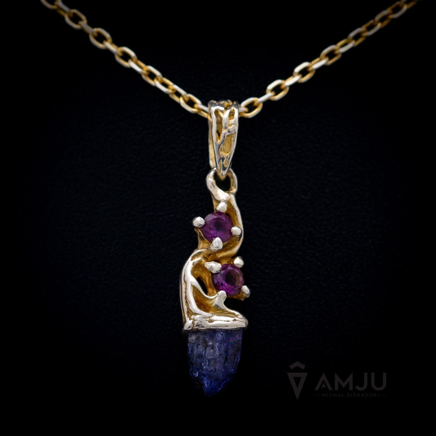 Raw Tanzanite crystal with Amethyste, pendant