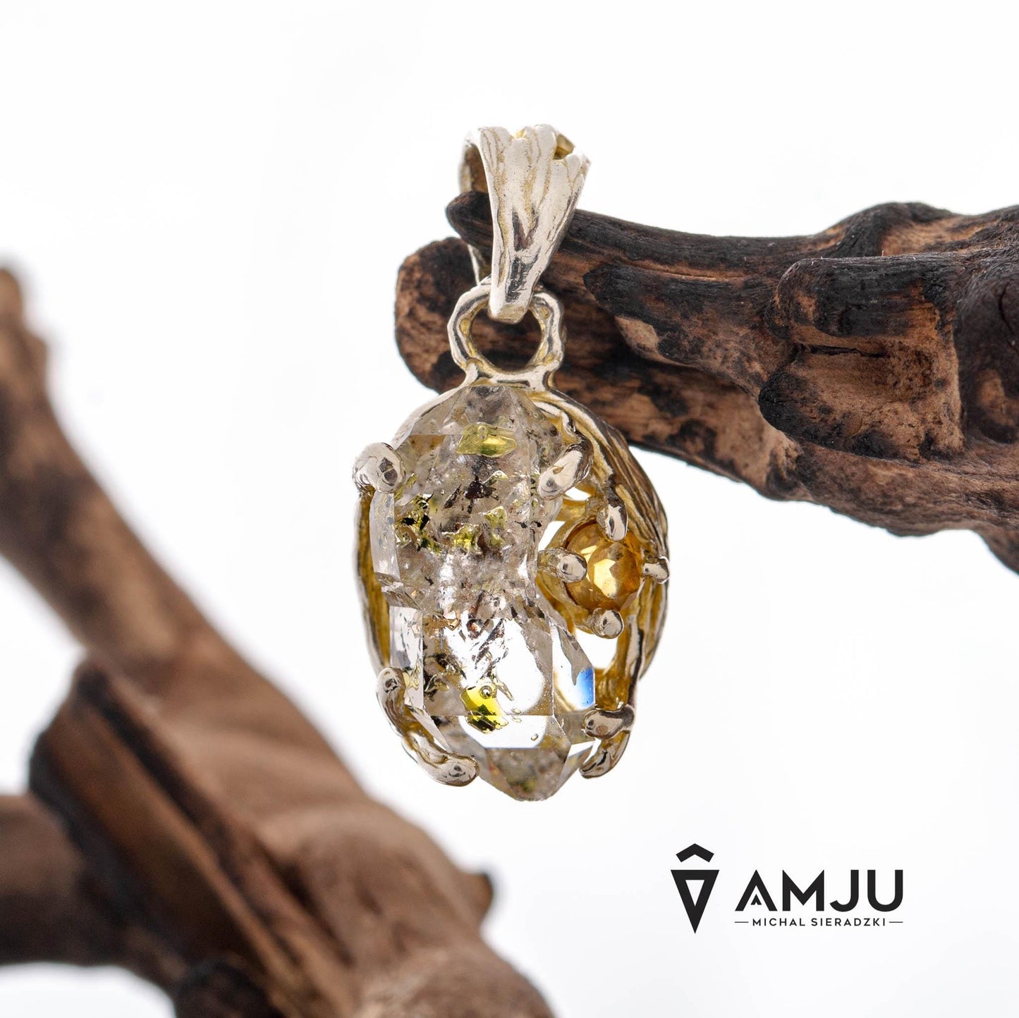 Herkimer Diamond with citrine, pendant