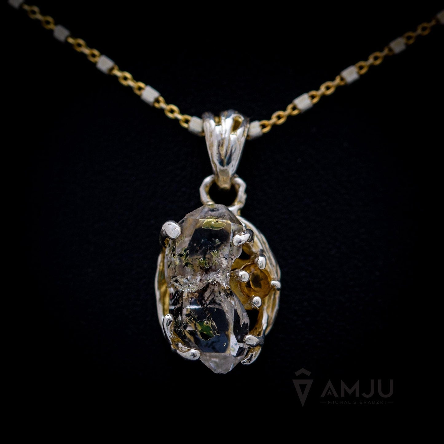 Herkimer Diamond with citrine, pendant