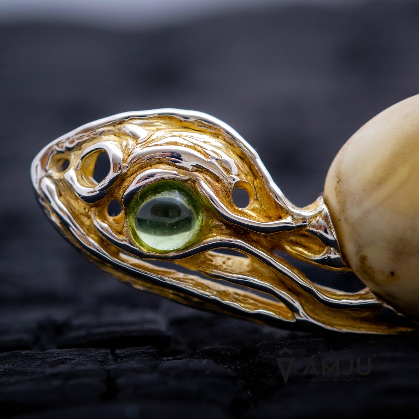Amber with peridot, pendant
