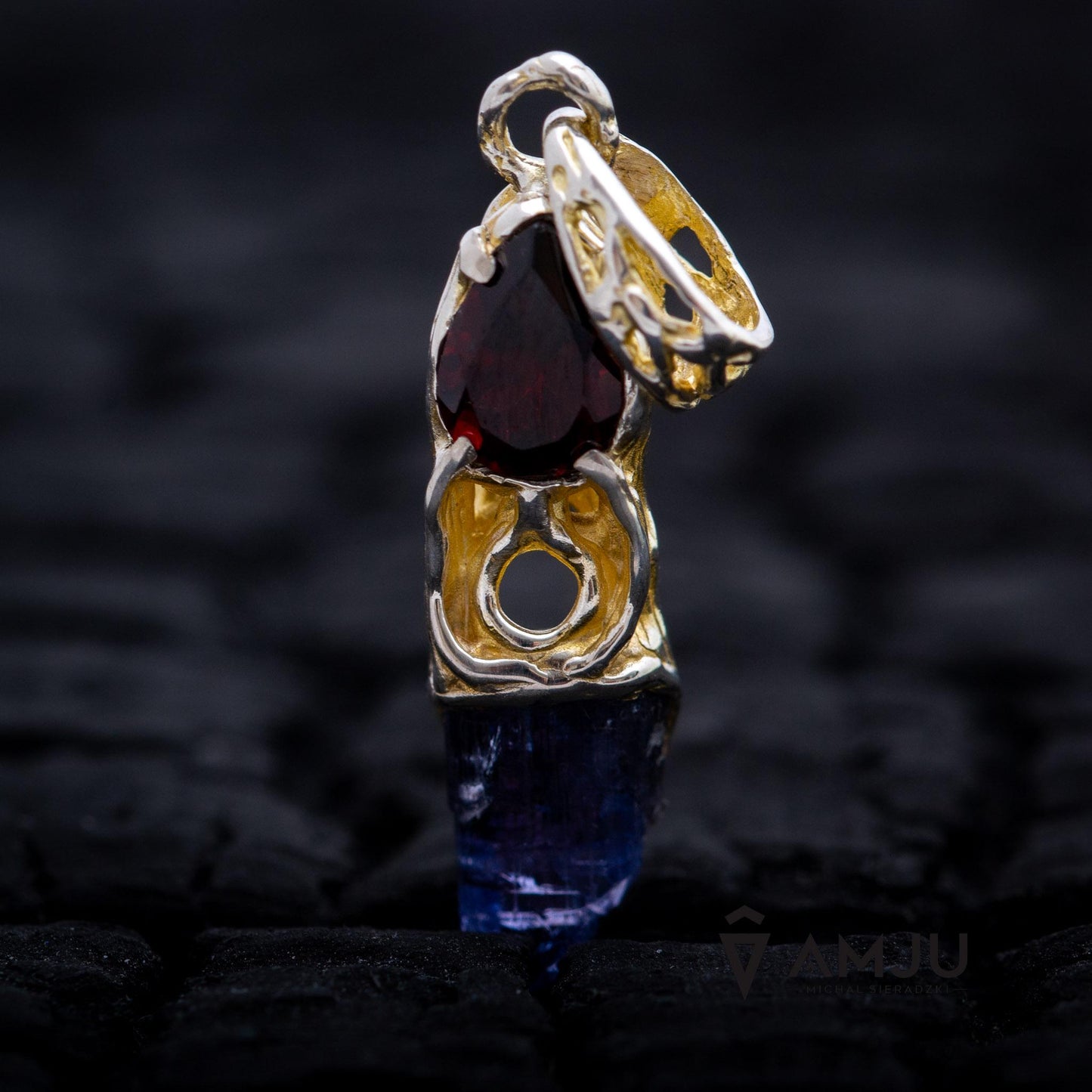 Raw Tanzanite crystal with Garnet, pendant